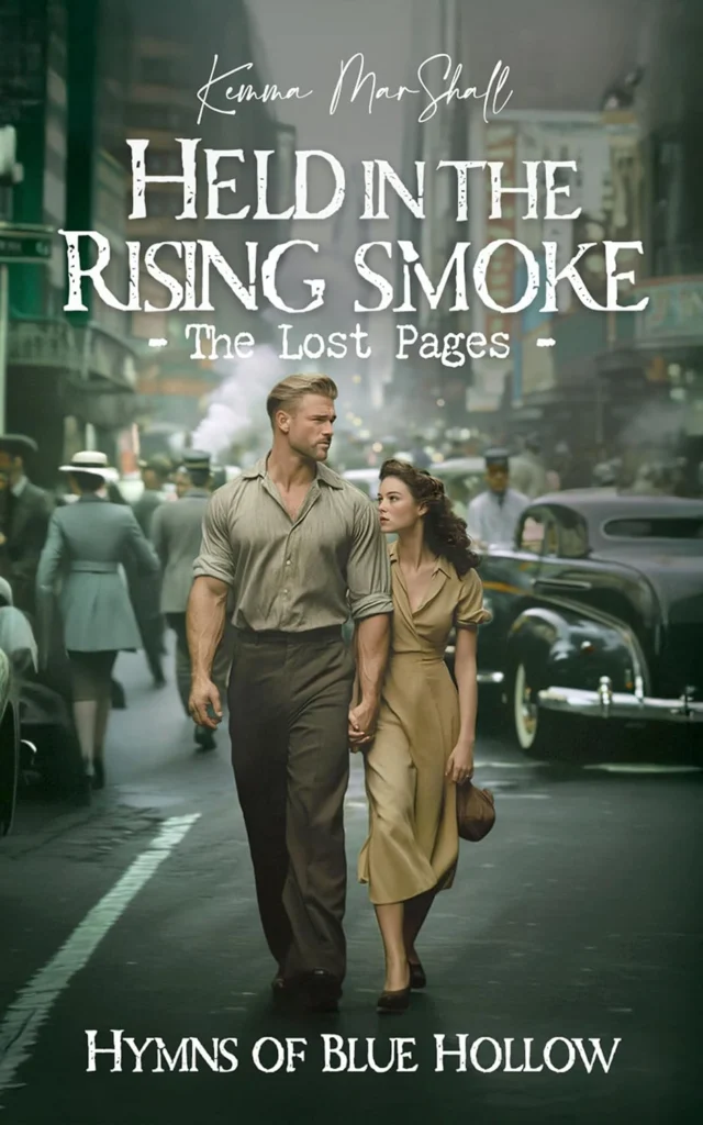 Book 3: Held in the Rising Smoke The official book cover for Held in the Rising Smoke, the third book in Kemma Marshall's Hymns of Blue Hollow series.