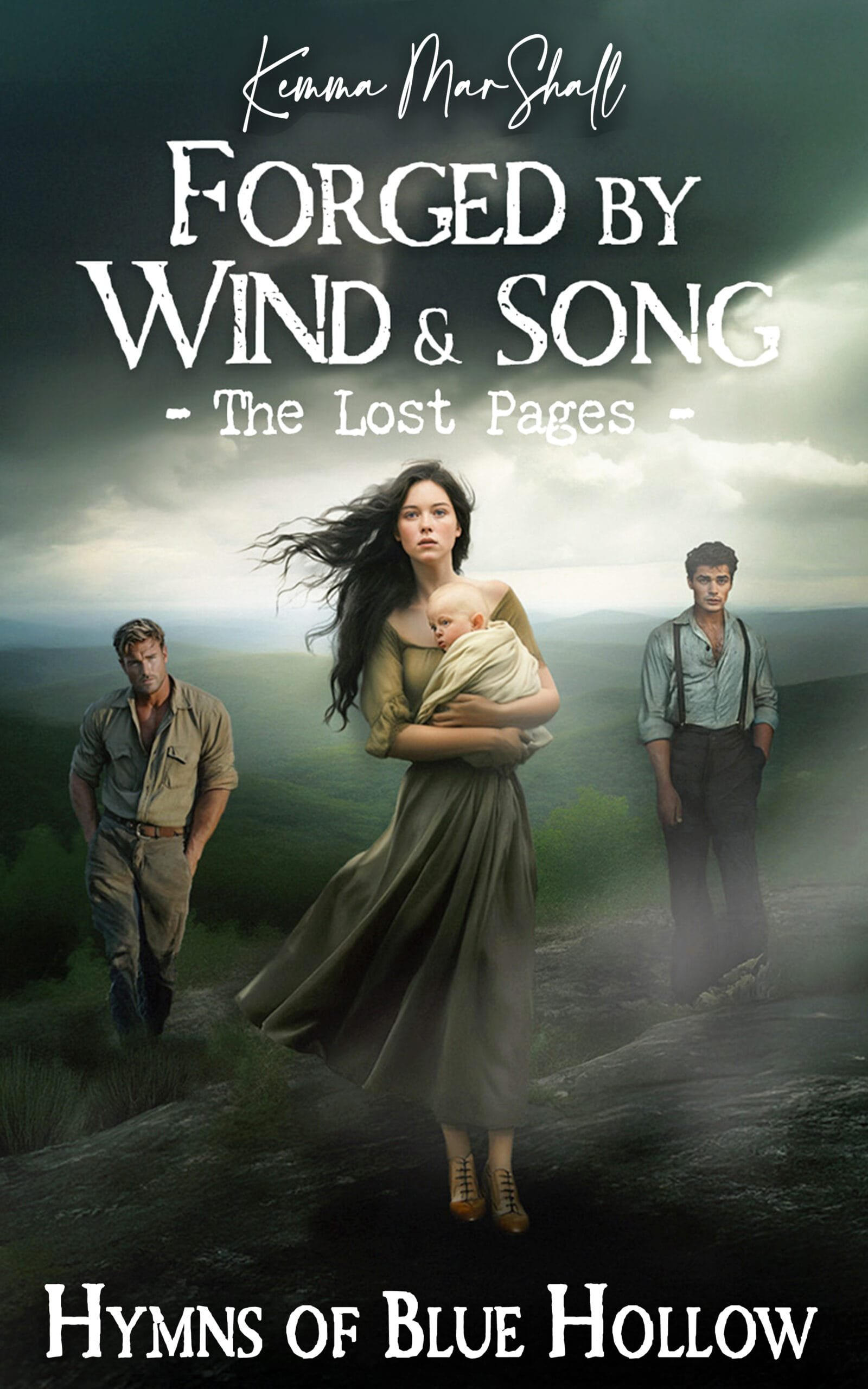 Buried Secrets & Redemption: An Epic Appalachian Historical Romance The official book cover for Forged by Wind and Song, Book 4 in the Hymns of Blue Hollow series by Kemma MarShall.